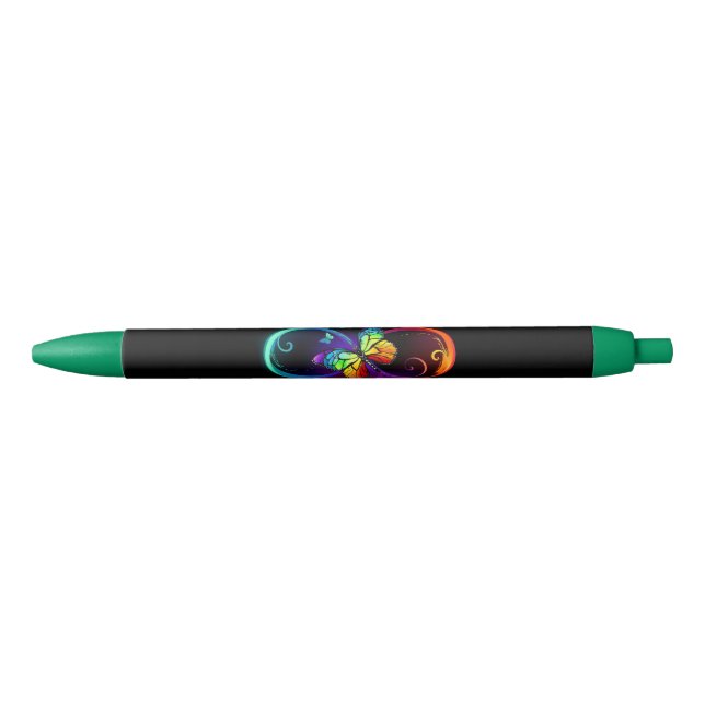 Vibrant infinity with rainbow butterfly on black ink pen (Front)