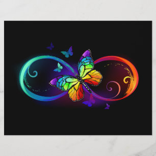 Vibrant infinity with rainbow butterfly on black letterhead