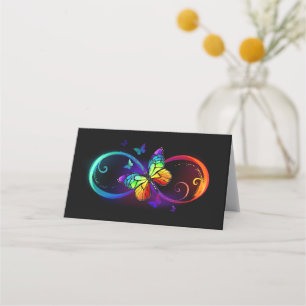 Vibrant infinity with rainbow butterfly on black loyalty card