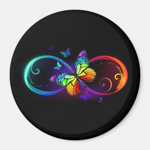 Vibrant infinity with rainbow butterfly on black magnet