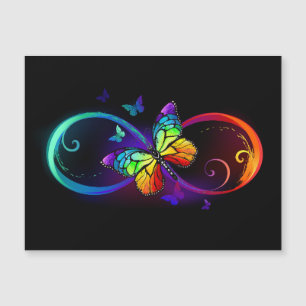 Vibrant infinity with rainbow butterfly on black magnetic invitation