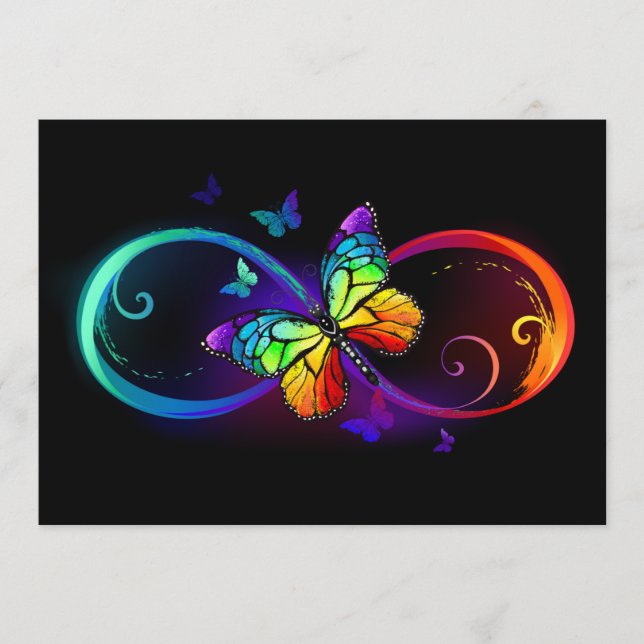 Vibrant infinity with rainbow butterfly on black menu (Front)