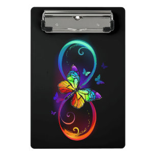 Vibrant infinity with rainbow butterfly on black mini clipboard