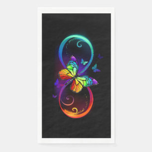 Vibrant infinity with rainbow butterfly on black napkin