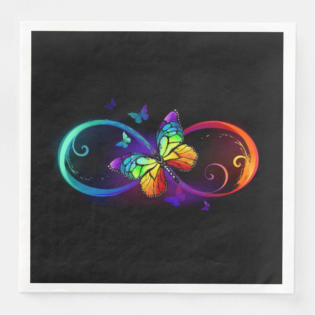 Vibrant infinity with rainbow butterfly on black napkin (Front)