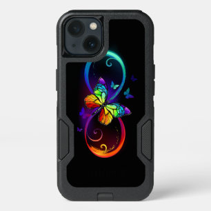 Vibrant infinity with rainbow butterfly on black