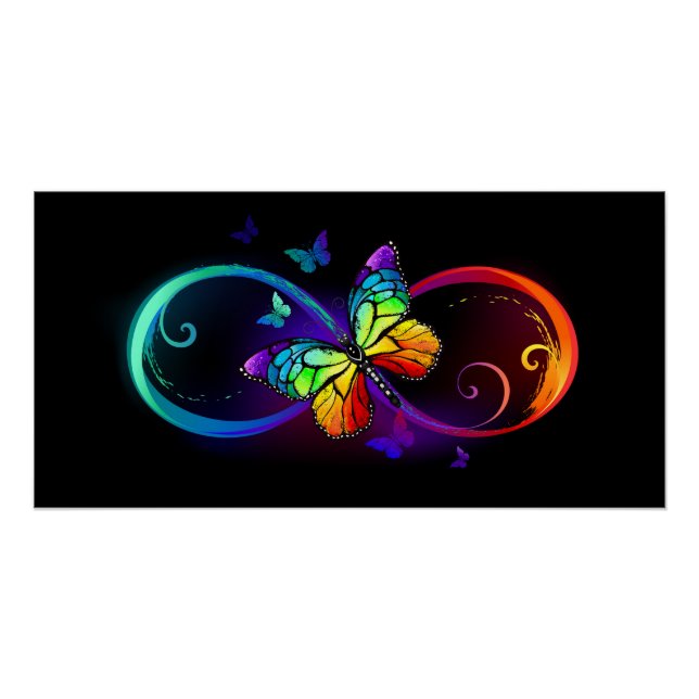 Vibrant infinity with rainbow butterfly on black poster (Front)