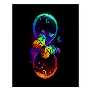 Vibrant infinity with rainbow butterfly on black poster