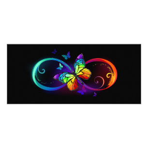 Vibrant infinity with rainbow butterfly on black rack card