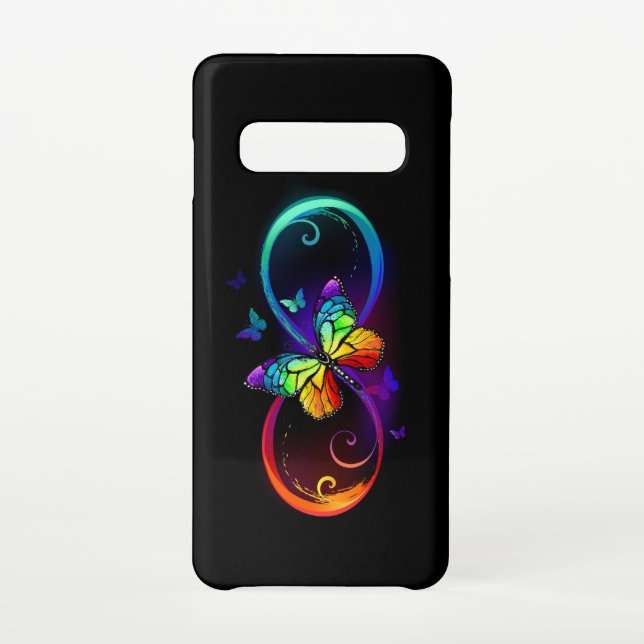Vibrant infinity with rainbow butterfly on black  samsung galaxy case (Back)