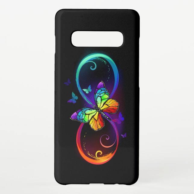 Vibrant infinity with rainbow butterfly on black  samsung galaxy case (Back)