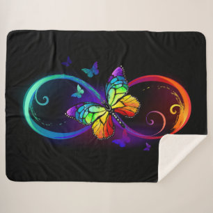 Vibrant infinity with rainbow butterfly on black  sherpa blanket
