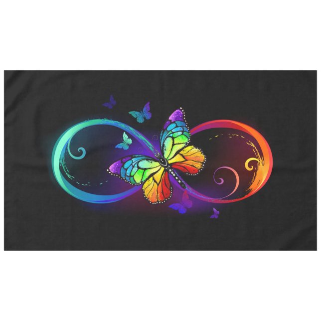 Vibrant infinity with rainbow butterfly on black tablecloth (Front (Horizontal))