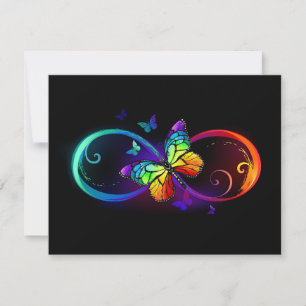 Vibrant infinity with rainbow butterfly on black  thank you card