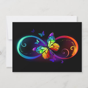 Vibrant infinity with rainbow butterfly on black thank you card
