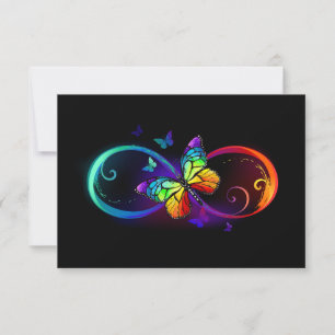 Vibrant infinity with rainbow butterfly on black thank you card
