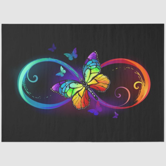 Vibrant infinity with rainbow butterfly on black tissue paper (Front)