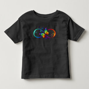 Vibrant infinity with rainbow butterfly on black toddler t-shirt