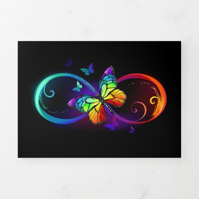 Vibrant infinity with rainbow butterfly on black Tri-Fold announcement (Cover)