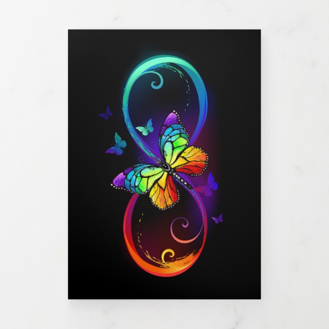 Vibrant infinity with rainbow butterfly on black Tri-Fold card (Cover)
