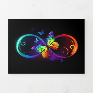 Vibrant infinity with rainbow butterfly on black  Tri-Fold invitation