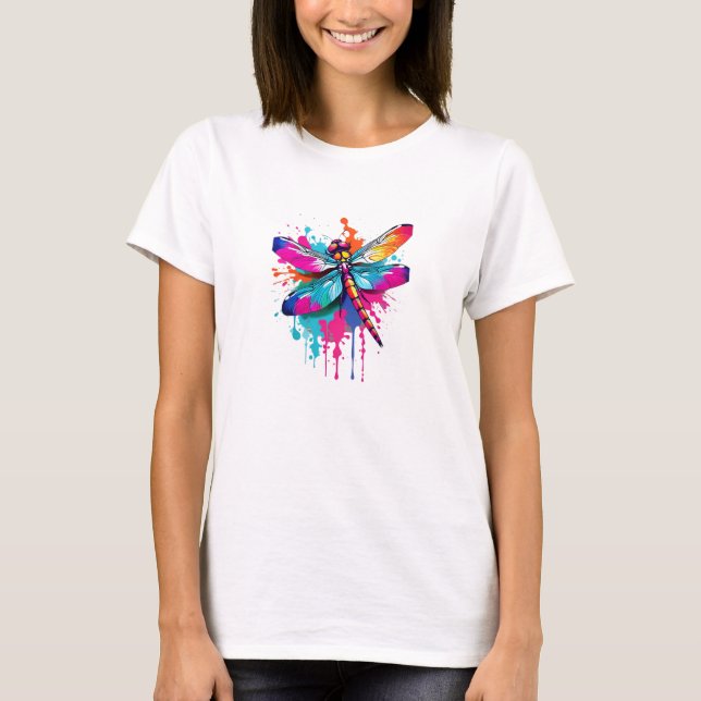 Vibrant Ink Splatter Dragon Fly Pop Art, Colourful T-Shirt (Front)