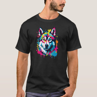 Vibrant Ink Splatter Husky Pop Art, Colourful T-Shirt