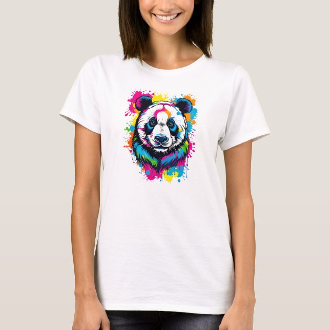 Vibrant Ink Splatter Panda Pop Art, Colourful T-Shirt (Front)