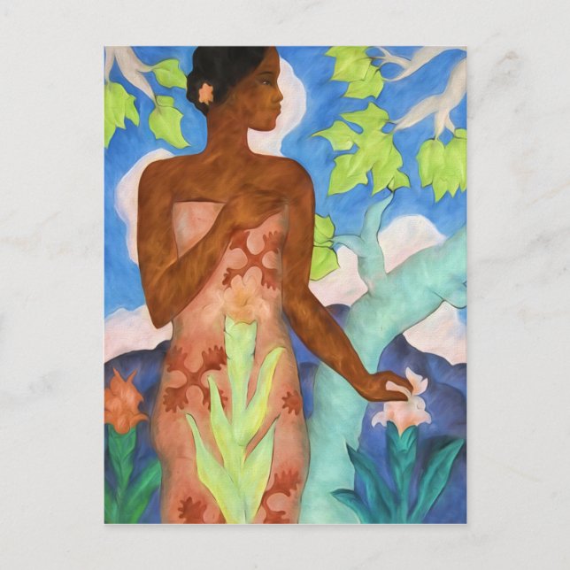 Vibrant Island Hues and Polynesian Woman Postcard (Front)