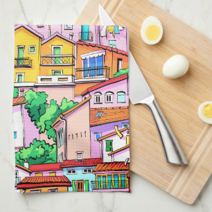 Vibrant Italian Facade Kitchen Towel