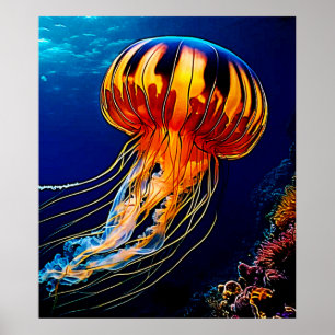 Vibrant Jellyfish Underwater Art Poster