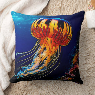 Vibrant Jellyfish Underwater Art Throw Pillow