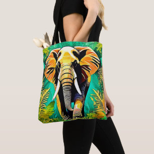Vibrant Jungle Elephant Scene Design Tote Bag