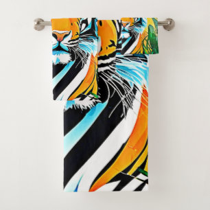 Vibrant Jungle Tiger Art Design Bath Towel Set
