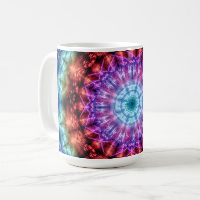 Vibrant Kaleidoscope Mandala Colourful Art Coffee Mug (Front Left)