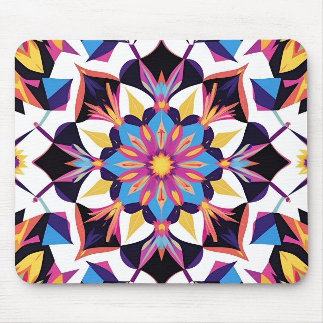 Vibrant Kaleidoscope Mandala Pattern Mouse Pad (Front)