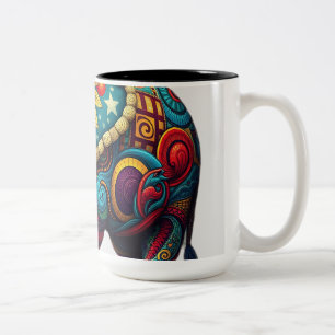 Vibrant Kaleidoscopic Elephant Art Two-Tone Coffee Mug