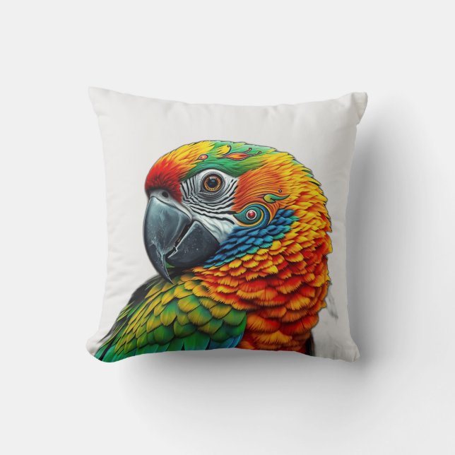 Vibrant Kaleidoscopic Parrot Pattern Throw Pillow (Front)