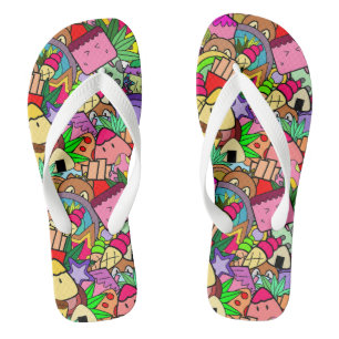 Vibrant kawaii l Colourful cartoon l Modern art Flip Flops