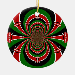 Vibrant Kenya Vision: Mirrored Kenyan Flag Art  Ceramic Ornament