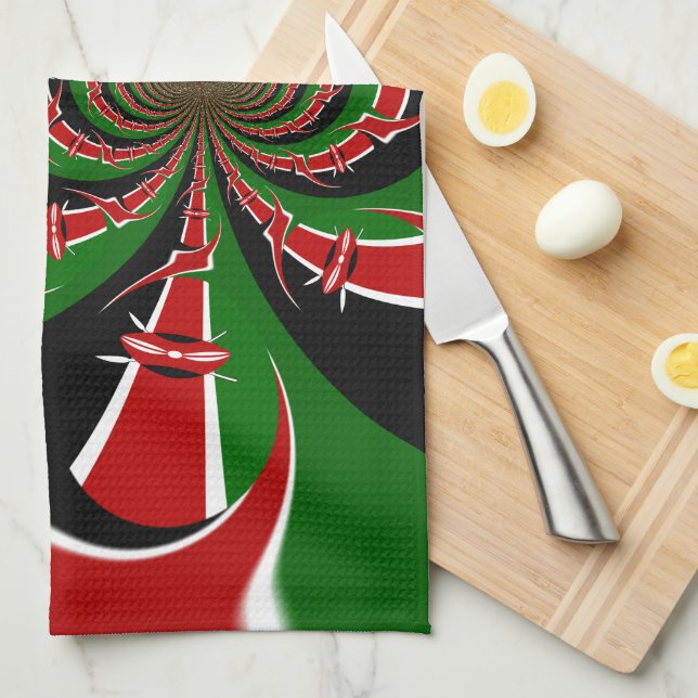 Vibrant Kenyan Flag Pattern: A Powerful Art Kitchen Towel (Quarter Fold)