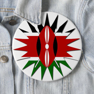 Vibrant Kenyan Flag Pattern: An 18-Star Art 6 Inch Round Button