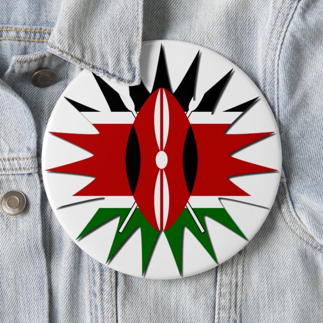 Vibrant Kenyan Flag Pattern: An 18-Star Art 6 Inch Round Button (In Situ)