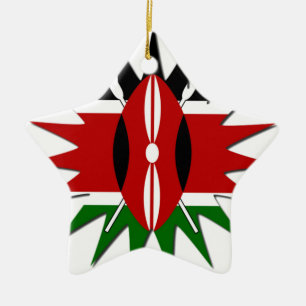 Vibrant Kenyan Flag Pattern: An 18-Star Art Desig Ceramic Ornament