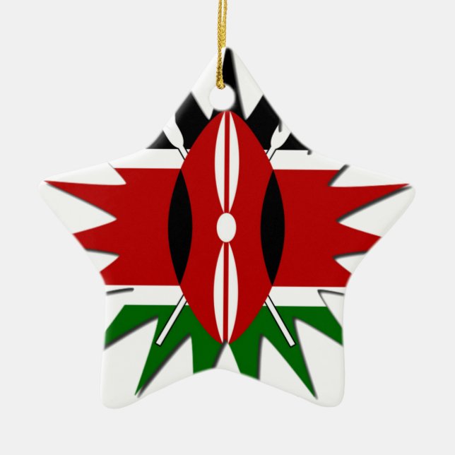 Vibrant Kenyan Flag Pattern: An 18-Star Art  Desig Ceramic Ornament (Front)