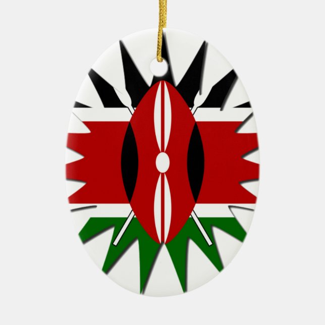 Vibrant Kenyan Flag Pattern: An 18-Star Art  Desig Ceramic Ornament (Front)