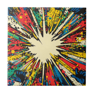 Vibrant Kinetic Blast - Crimson Blue Yellow Comic Tile