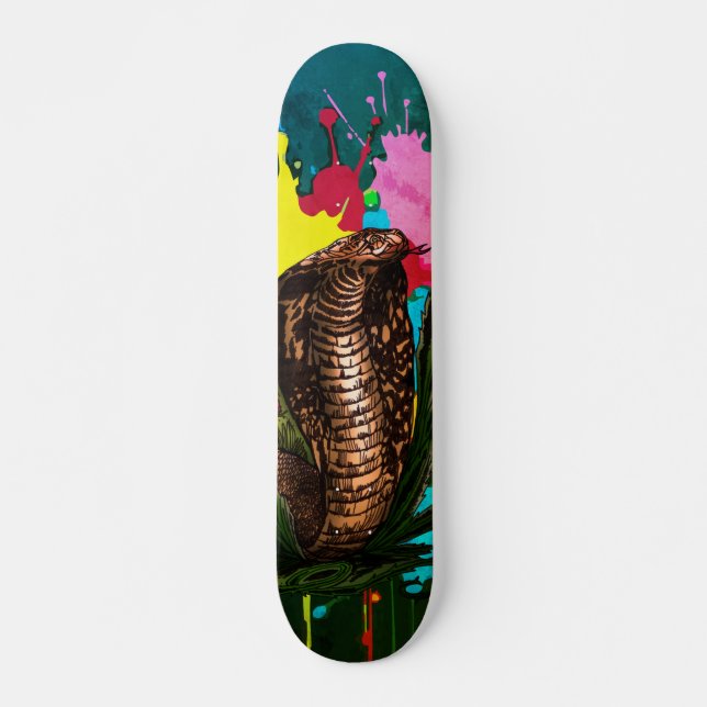 Vibrant King Cobra Drip Art Illustration Skateboard (Front)