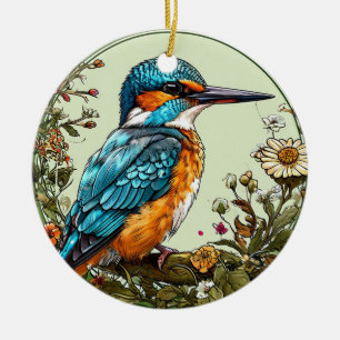 Vibrant Kingfisher Bird Ceramic Ornament