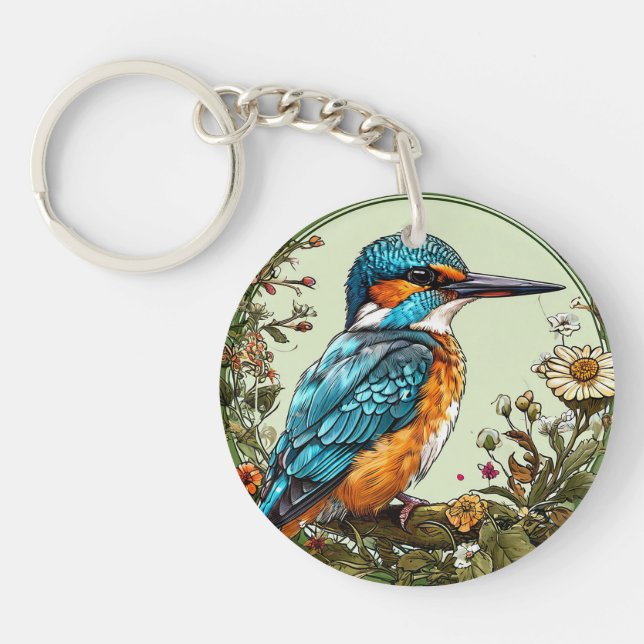 Vibrant Kingfisher Bird Keychain (Front)